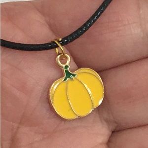 Small Yellow Halloween Pumpkin Pendant Black Necklace